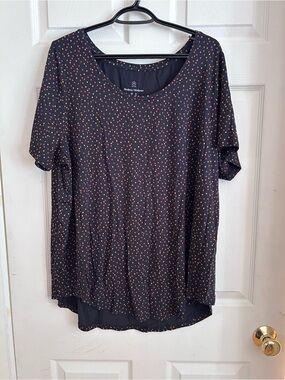 NWT Additionelle Black Short Sleeve Top with Coral Dot Print Size 3x